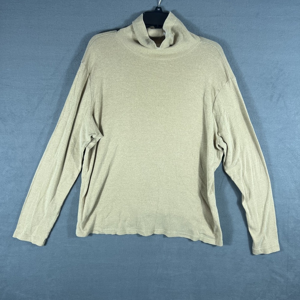 Shimmer‎ Knit Turtleneck Top Women's Size Medium Long Sleeve Pullover Tan Gold
